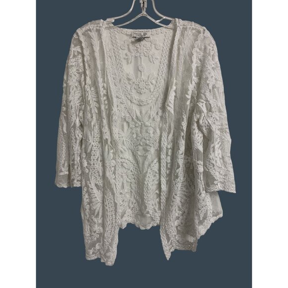 Rachel Zoe O/S White Cotton Lace Sheer Embroidered Boho Top Blouse Floral - Picture 1 of 8